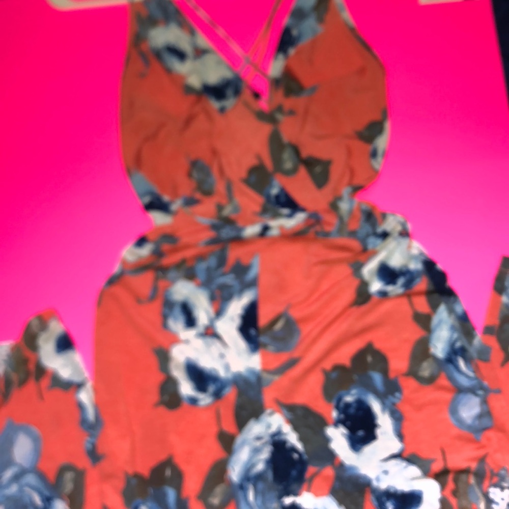 orange and blue floral jumpsuit